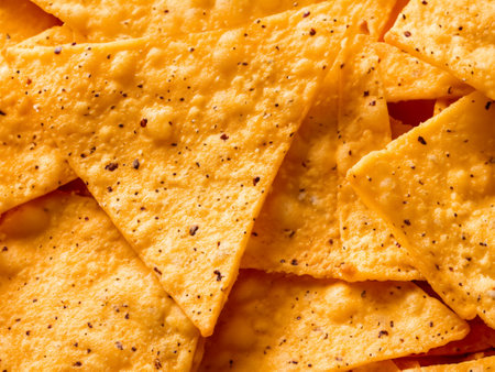 closeup of nachos with tortilla chips, copy space background.の素材