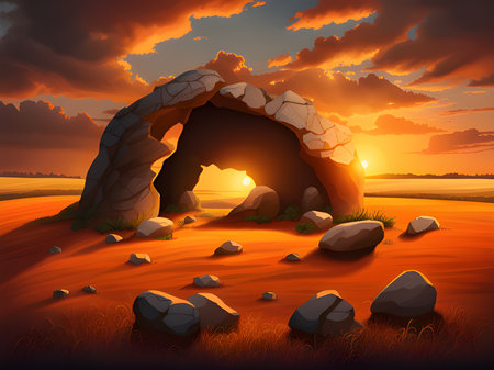 sunset over the rocks backgroundの素材