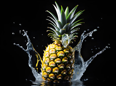 pineapple with water splash.の素材