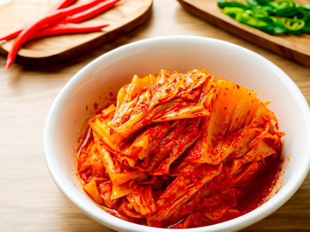 kimchi cabbage in korean food on wooden tableの素材