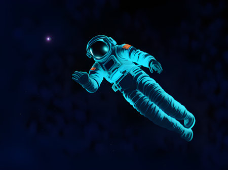 flying space in outer space. mixed fiction illustration.の素材