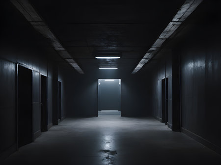 corridor with a black walls and dark walls. empty space.の素材