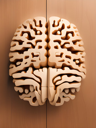 wooden human brain anatomy. 3d illustrationの素材