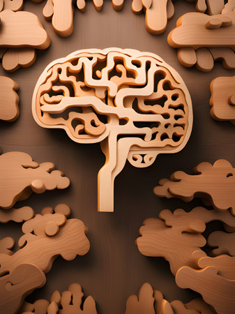 wooden human brain anatomy. 3d illustrationの素材