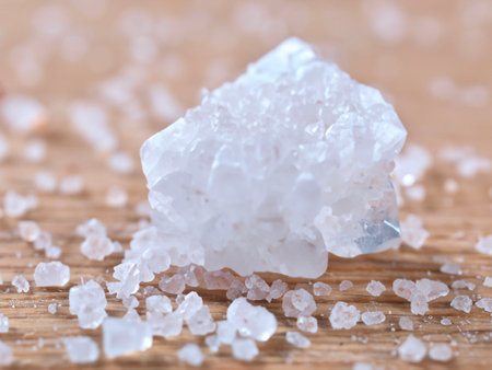 salt, sea salt on wooden boardの素材