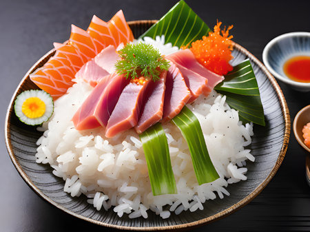 fresh raw sushi with rice, japanese foodの素材