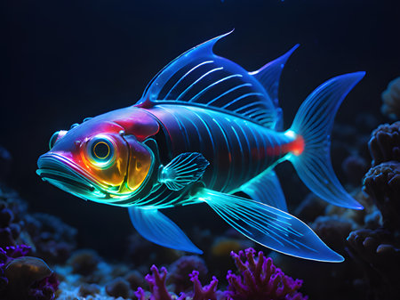 colorful fish in the dark background.の素材