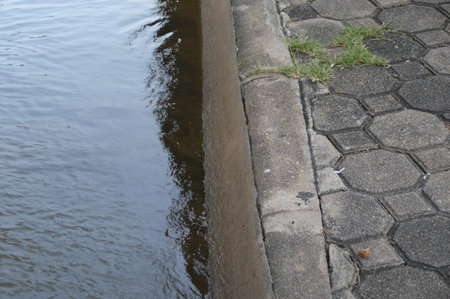 concrete pavement with a small river