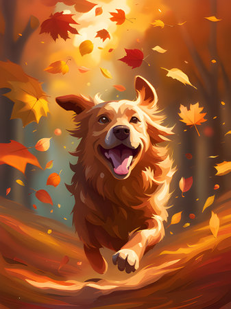 autumn background of dog. illustrationの素材