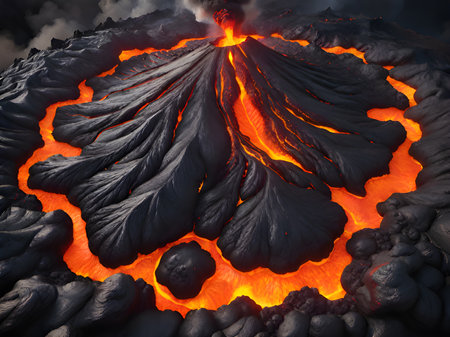 black volcano eruption in lava. illustrationの素材