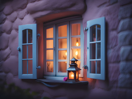 candles near window at homeの素材