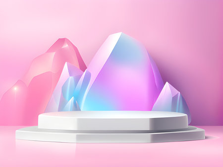 pink and white marble podium with abstract geometrical shapes on pink backgroundの素材