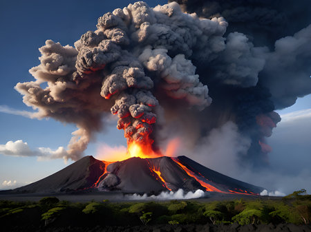volcanic eruption with a volcanoの素材