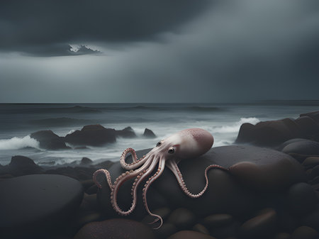 sea octopus with stonesの素材