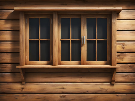 wooden background with window and wall.の素材