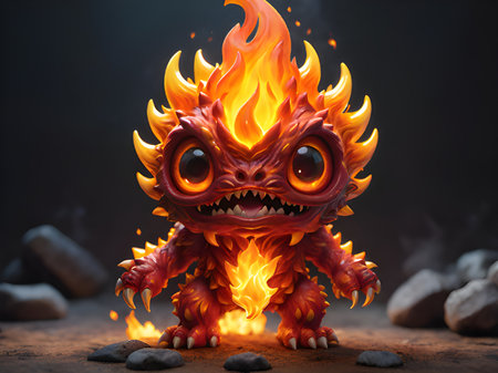cute red fire in the dark background.の素材