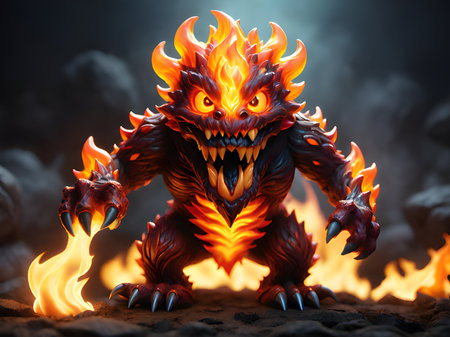 cute red fire in the dark background.の素材