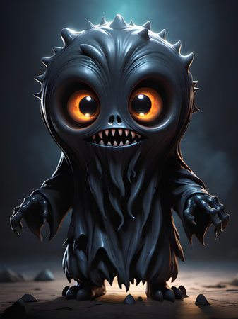 cartoon monster with a glowing eyes and a glowing wings. halloween concept.の素材