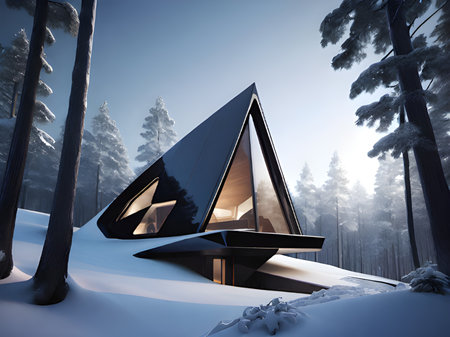 3d illustration of modern house on the hillの素材