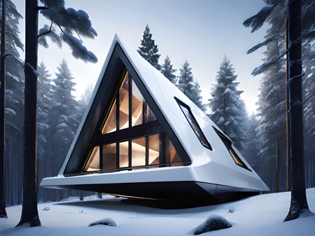 3d illustration of modern house on the hillの素材