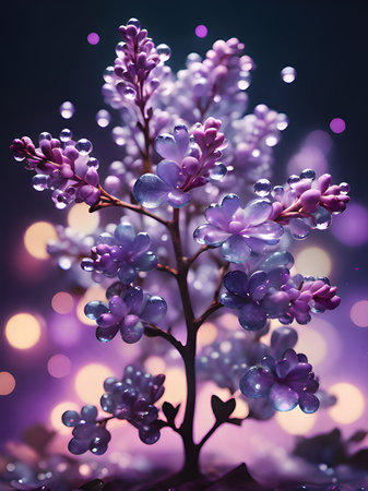 a bunch of purple flowers with water dropletsの素材
