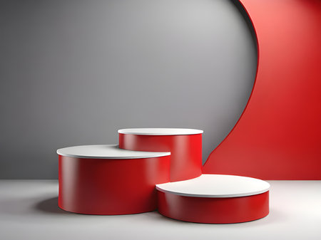 a red podium with a spotlight on a red backgroundの素材