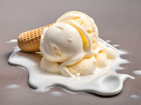 a scoop of ice cream with a waffle coneの素材