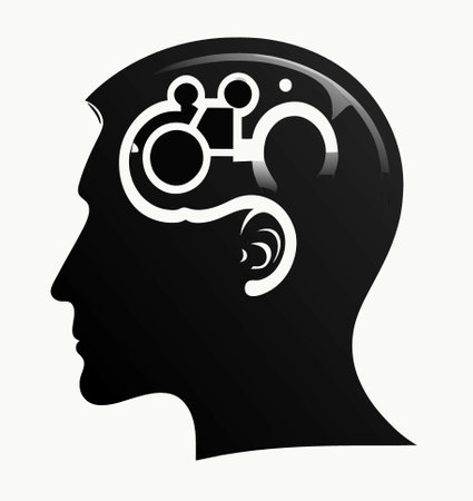 a silhouette of a man's head with a circuit board in the brainの写真素材