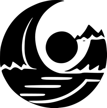 a black and white logo with a waveの写真素材