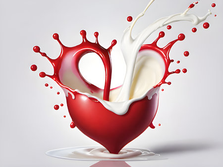 a heart shaped milk splashing out of a glassの素材