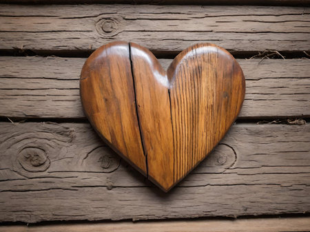 a wooden heart on a wooden surfaceの素材