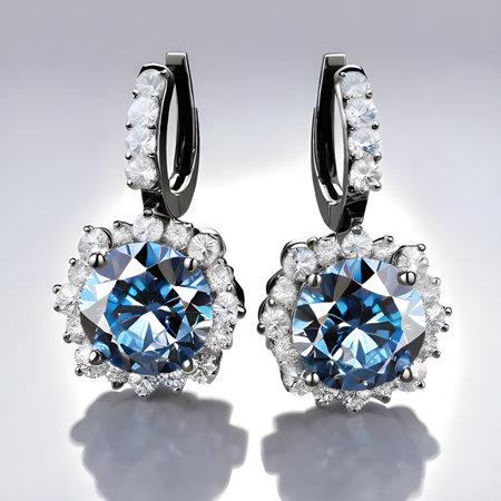 a pair of earrings with blue and white diamondsの素材