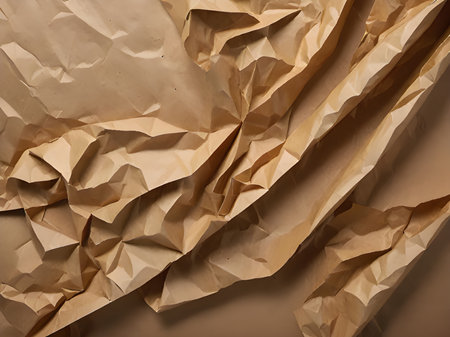 a brown paper background with a very large amount of crumpled paperの素材
