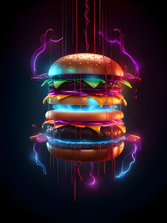 a hamburger with melted cheese and melted sauceの素材