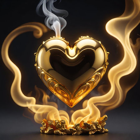 a heart with flames and smoke coming out of itの素材