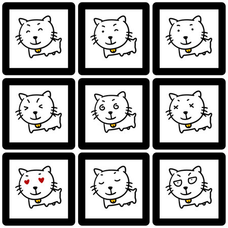 set of cat faces, illustrationの写真素材