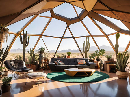 3d illustration of a modern interior design in desertの素材