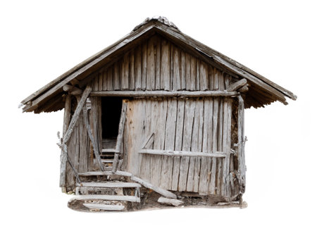 old wooden hut, isolated on white backgroundの素材
