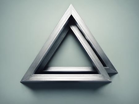 metal triangle shape on a gray backgroundの素材