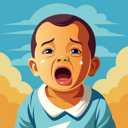 cartoon boy crying illustrationの写真素材