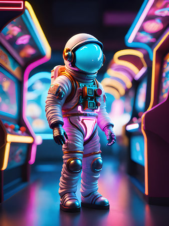 3d illustration of robot in space suitの素材
