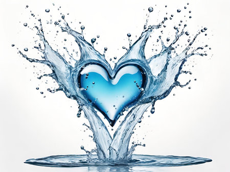 splash of heart with water drop on white background.の素材