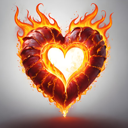 fire burning flame with heart shapeの素材
