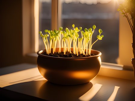 green sprouts in glass bowlの素材