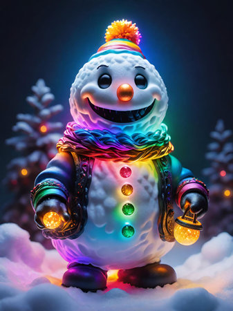 snowman with a glowing colorful lightsの素材