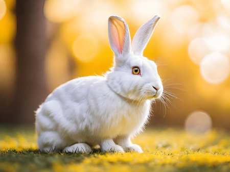 portrait of cute white rabbit in the gardenの素材
