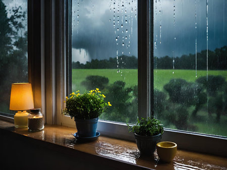 rain drop on glass windowの素材