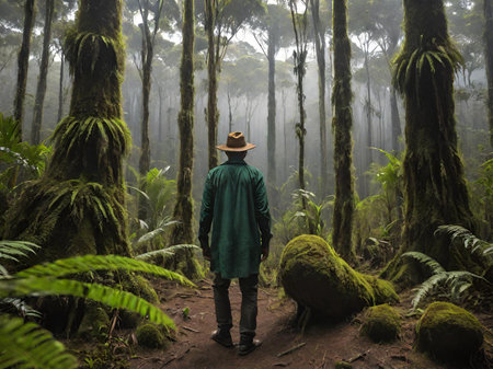 hiker walking on forestの素材