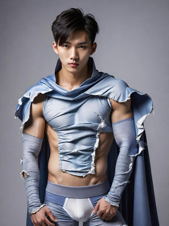 handsome man in white bodysuitの素材