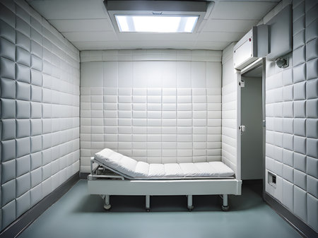 hospital bed, corridor with empty space for textの素材